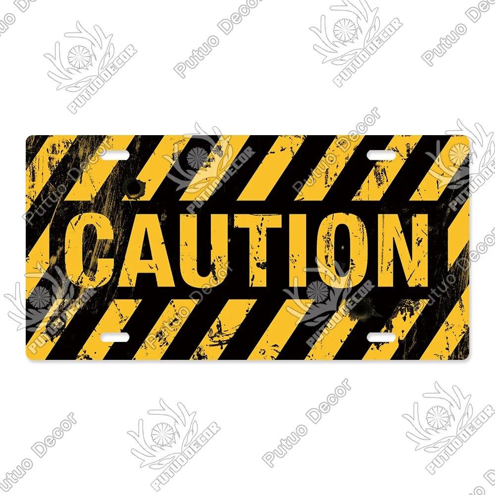 Putuo Decor Warning Metal Sign Plaque Metal Vintage Licenses Plate Tin Sign Wall Decor for Gas Station Pub Bar Beach Decoration