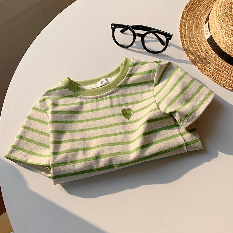 Boys' And Girls' Casual Cotton Short-sleeved T-shirts For Summer, Cute Striped Children's T-shirts