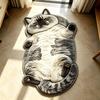 Длинный коврик в форме пухлого лежащего полосатого кота 2D Печать с эффектом меха Нескользящий Мягкий Ковер для пола Впитывающий Спальня Прикроватная Зона Дом