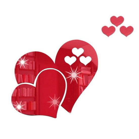 1 Set Heart Shape Acrylic Mirror Stickers Adhesive Removable Wall Stickers Solid Color Home Decoration