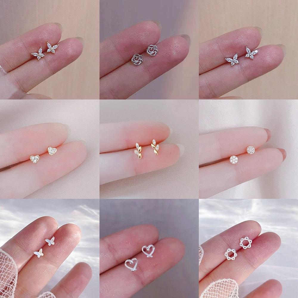 iF ME Простые серьги-гвоздики в форме сердца, бабочки, листьев, цветов, кристаллов, звезд, крестов, золотые, серебряные серьги-гвоздики для женщин, ювелирные аксессуары