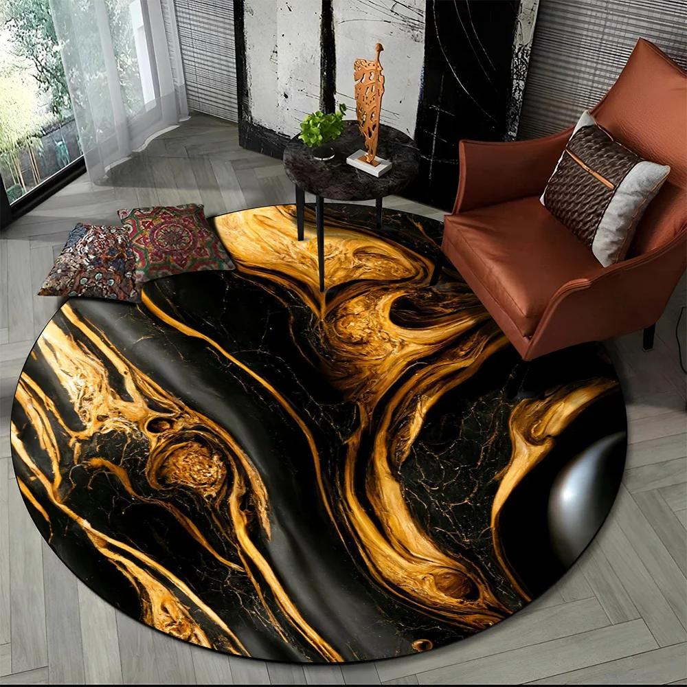 3D Luxurious Colour Marble Blue Green Gold Round Carpet Rug for Living Room Bedroom Child Chair Decor,Pet Area Rug Non-slip Mat