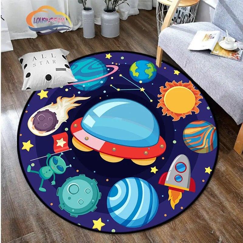 Космическая Вселенная вектор НЛО и множество планет в галактике круглые ковры для спальни Солнечная система детский ковер украшение гостиной