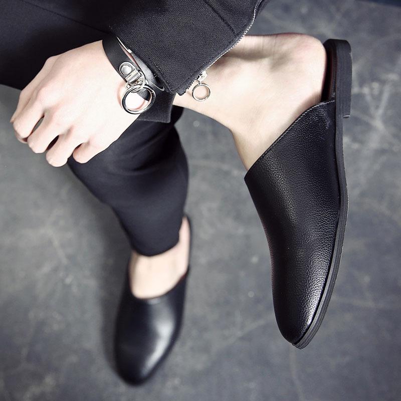 Мода 2024 года. Мужские модные кожаные тапочки. Slip-On Lazay Half Drags. Мужские тапочки в британском стиле для дома и улицы. Индивидуальность.