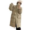 Women's Long Loose Light Down Jacket Autumn Winter Hooded Straight White Duck Down Coat Stand Collar Big Pocket Solid Color
