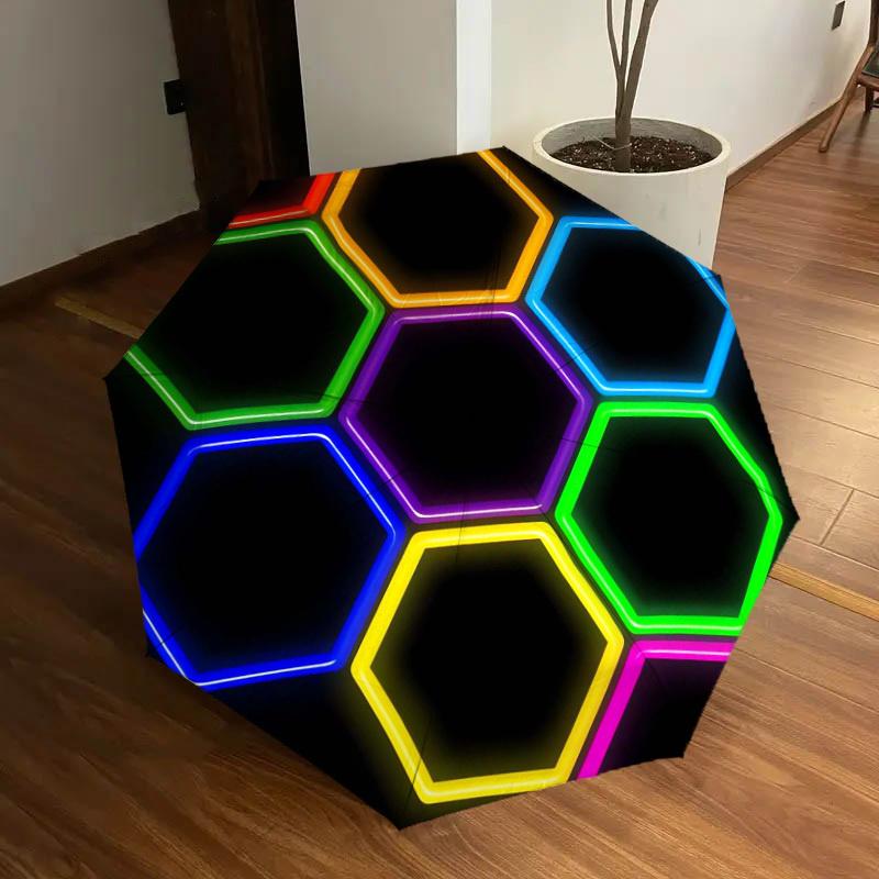 1pc Neon Hexagon Pattern Umbrella with Plastic Handle,Suitable for All Seasons Home Travel Outdoor UmbrellaDD986