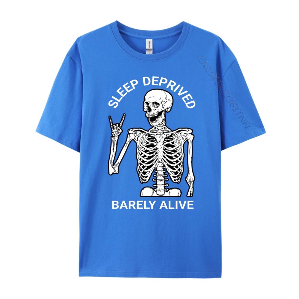 Sleep Deprived Barely Alive Skeleton Rock Star Blackwork Blank T Shirt 100 Cotton Unisexs Clothing 2025 Tops Tees Christmas