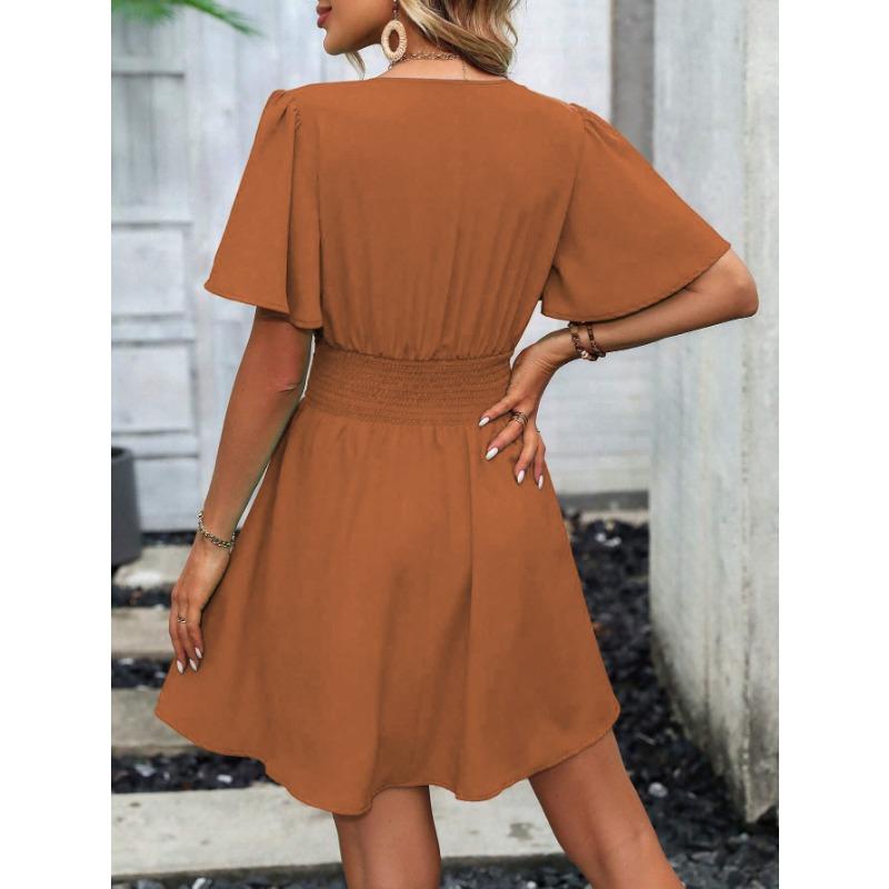 Женское платье 2025 года, лето, глубокий V-образный вырез, элегантное мини-платье с оборками, короткое платье-приталенка