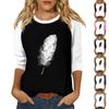 Женская модная повседневная футболка с круглым вырезом, рукавами семь, на пуговицах с принтом