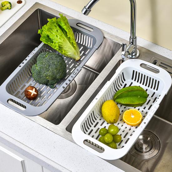 Retractable Drain Basket Over-the-sink Multifunction Food Grade Extendable Fruit Vegetable Washing Drainer Colander Strainer Bowl Tableware