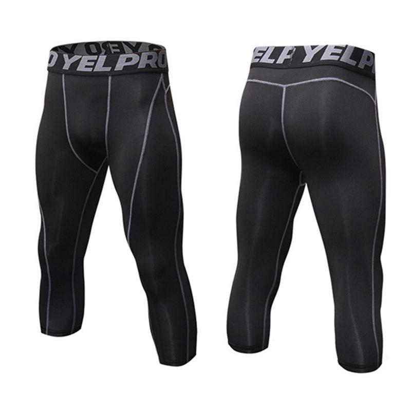 Men Cropped Trousers Running Leggings Fitness Cycling Training Joggers Home Gym Compression Tights 3/4 Short Pants