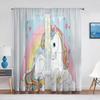Красочная Радужная прозрачная занавеска с единорогом для декора гостиной, современная тюлевая оконная занавеска для девочек, вуаль для спальни, шторы