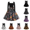 Женское повседневное модное винтажное платье с длинным рукавом и принтом на Хэллоуин