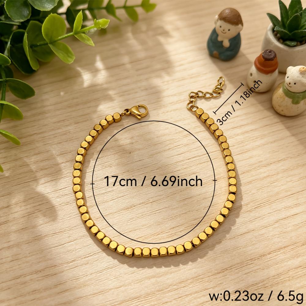 Easy Golden Small Square Bracelet Women'S Niche Design Versatile Adjustable Hand Chain Daily Commute Hand Jewelry
