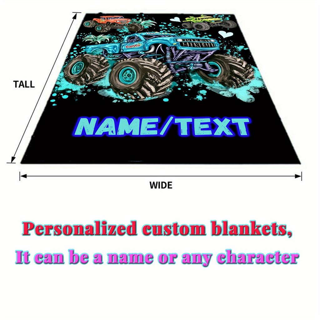 Monster Truck Flannel Throw Blanket Personalized Big Foot Racing Car Kids Sofa Blanket
