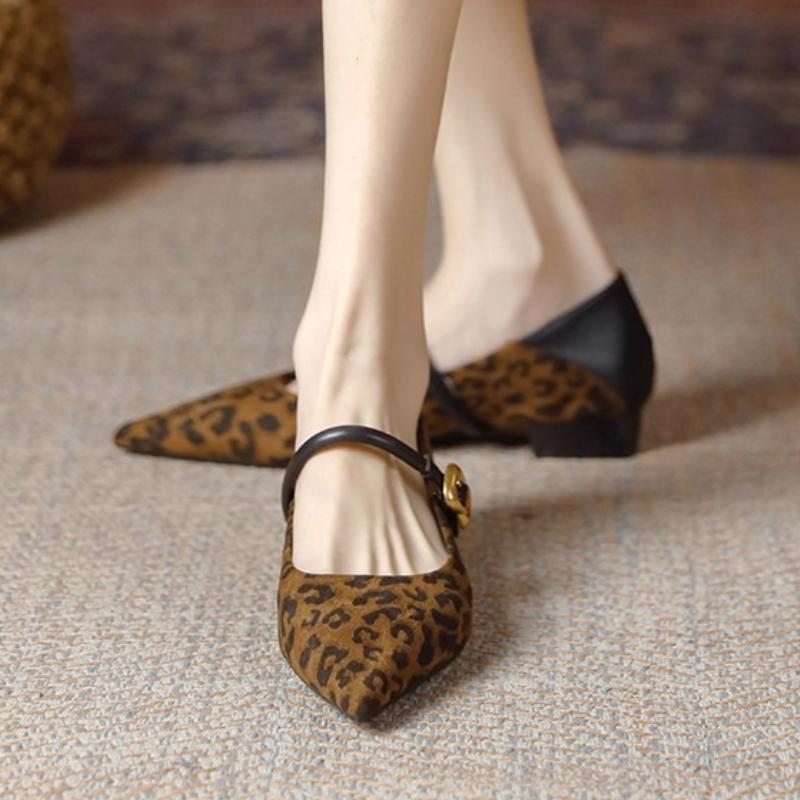 Fashion Leopard Women Heeled Shoes Elegant Pointed Toe Chunky Shoes 2025 Designer New Fashion Loafers Dress Party Pumps Zapatillas Mujer