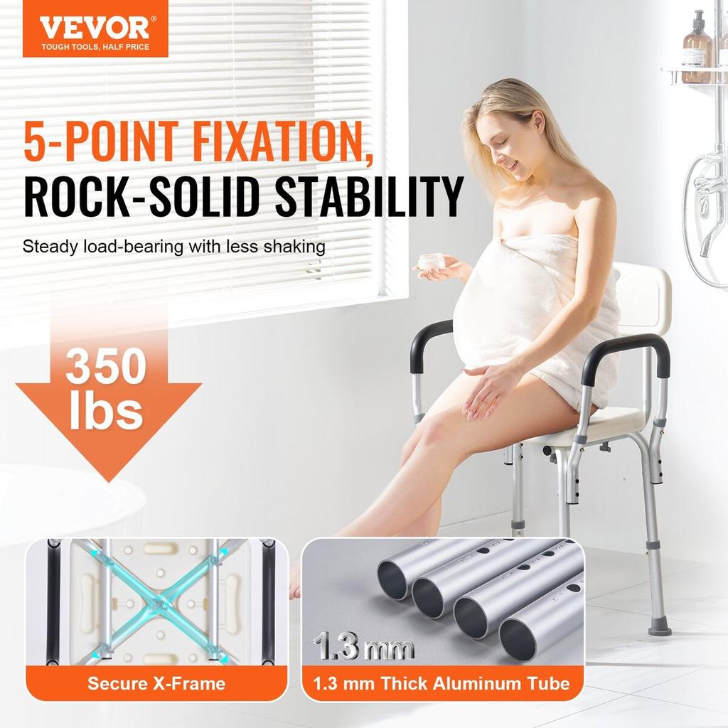 Shower Chair, Shower Seat with Back, Adjustable Height Shower Stool, Shower Chair for Inside Shower Bathtub, Non-slip Bathroom Bench Bath Chair for