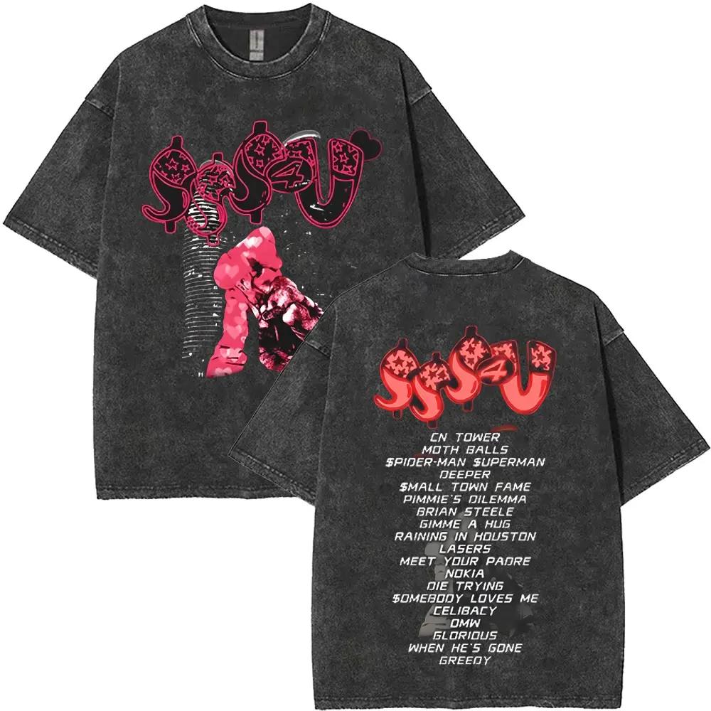 Washed Vintage Rapper Drake Face Graphic Tshirt Men Women Hip Hop Fashion Pop Music Tshirts Mens Cotton Oversized T Shirts