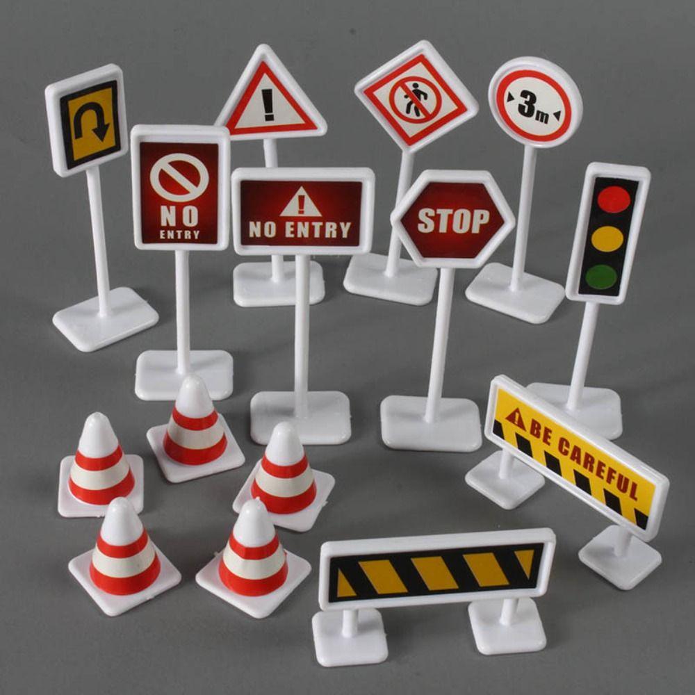 15Pcs/Set Traffic Signs Mini Traffic Signs Model Toy Road Block  Fun   Birthday Gifts