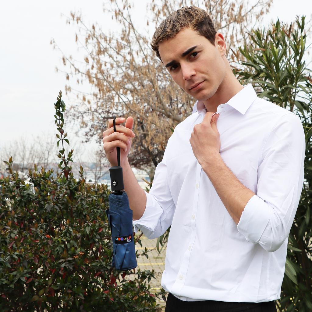 Biggdesign Автоматический зонт Moods Up темно-синий, ветрозащитный, быстросохнущий, компактного размера для сумок