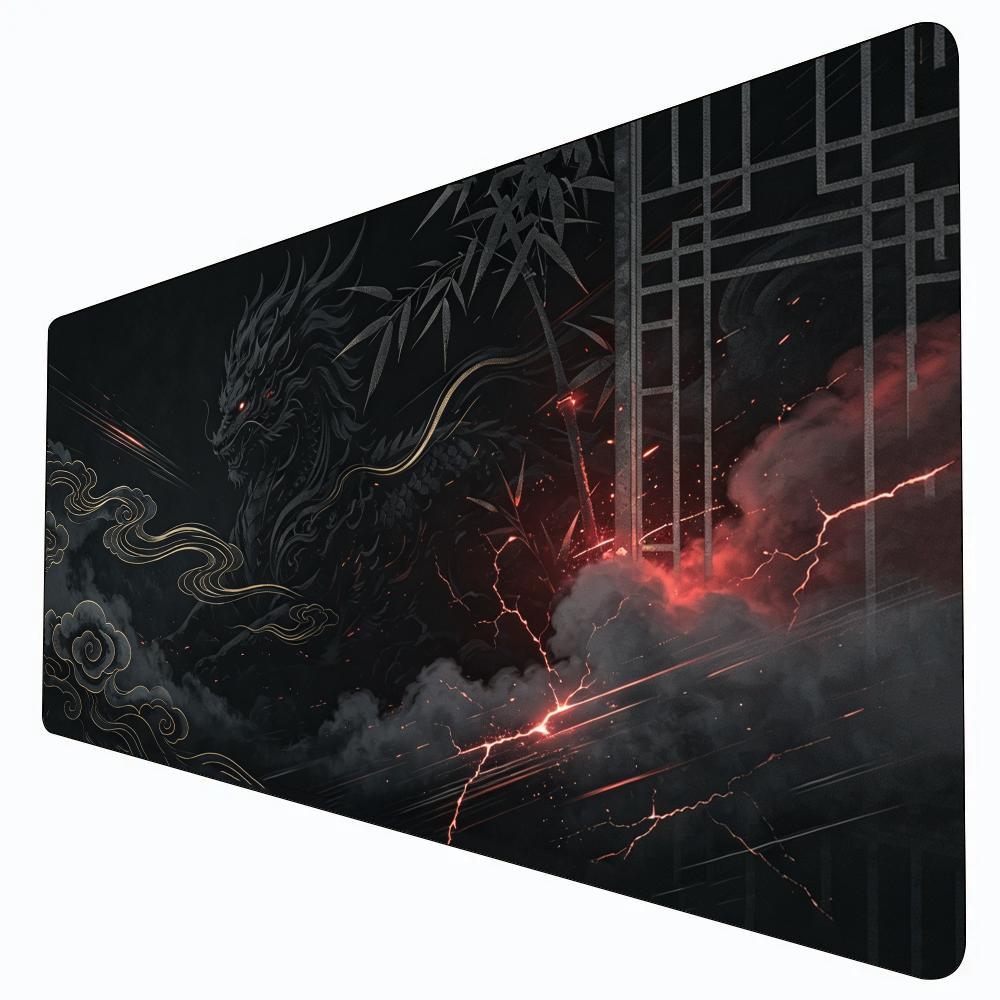 Dark Style Gaming Mousepad Mythical Black Dragon Thunder Lightning Bamboo Cloud Large AntiSlip Desk Mat Desk Accessories