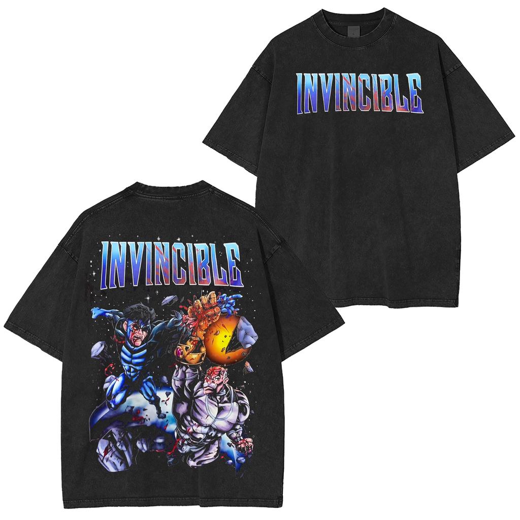 Invincible Mark Grayson Washed T-shirt Men Women Retro Washed Oversized Streetwear Summer Casual Loose Short Sleeve Female Male Clothing
