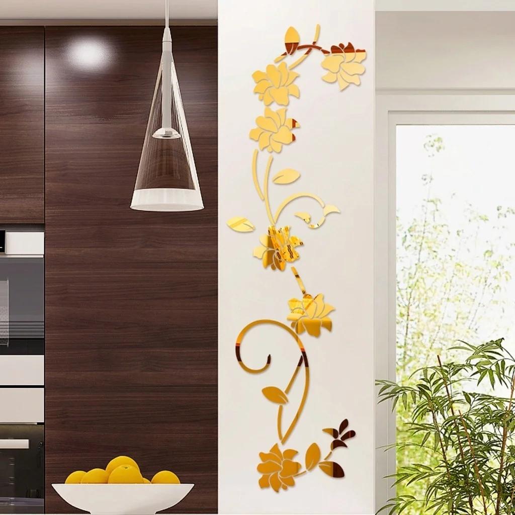3D DIY Creative Flower Shape Acrylic Wall Sticker Modern Sticker Decorative Gift (Black, Gold, Silver) LS