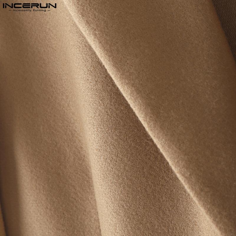 INCERUN Зима Осень Мужские Пальто Длинный Рукав Высокие Разрезы Длинные Шерстяные Мельтон Пальто Верхняя Одежда