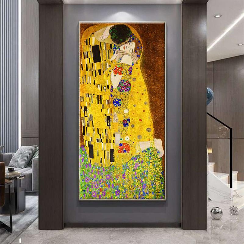 Gustav Klimt The Kiss Oil Paintings Posters and Prints Classical Wall Art Pictures for Living Room Bedroom Home Decoration