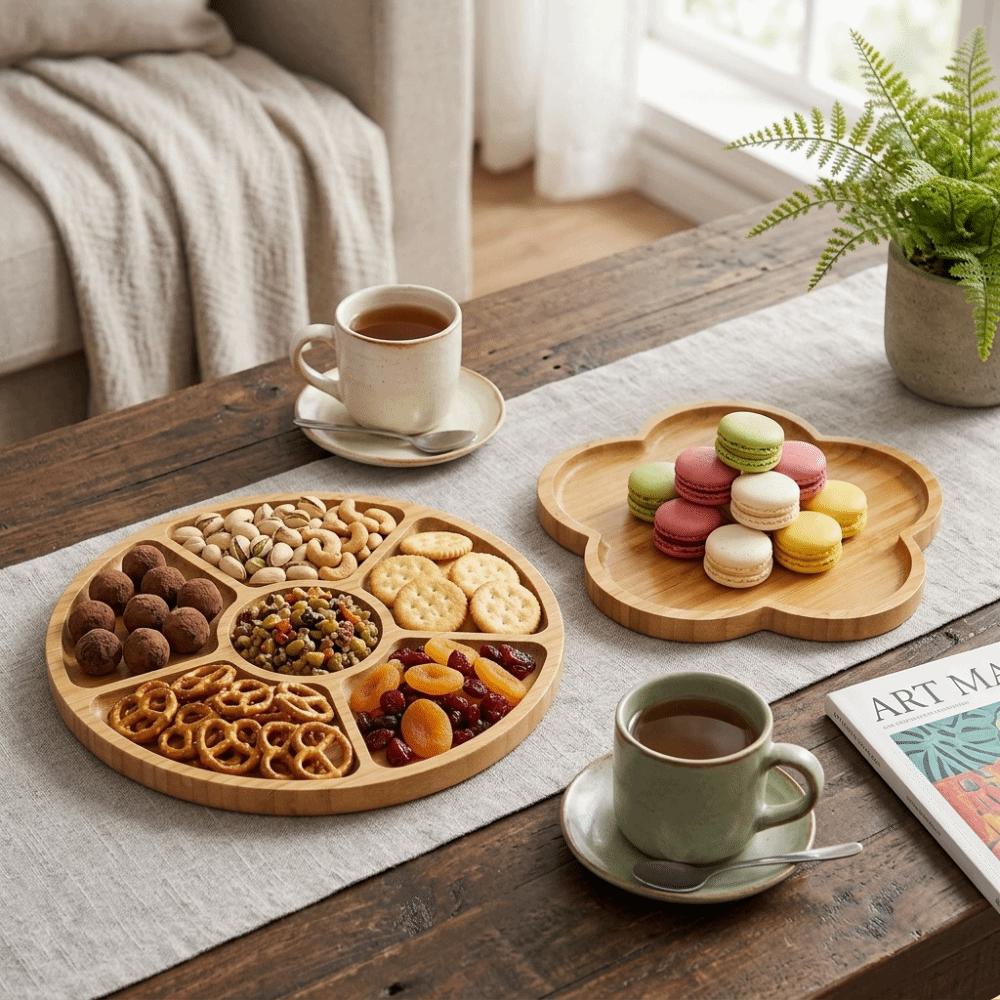 Bamboos Tea Tray Thickened Tea Platter Water‑proof Serving Plate Dried‑fruits Holding