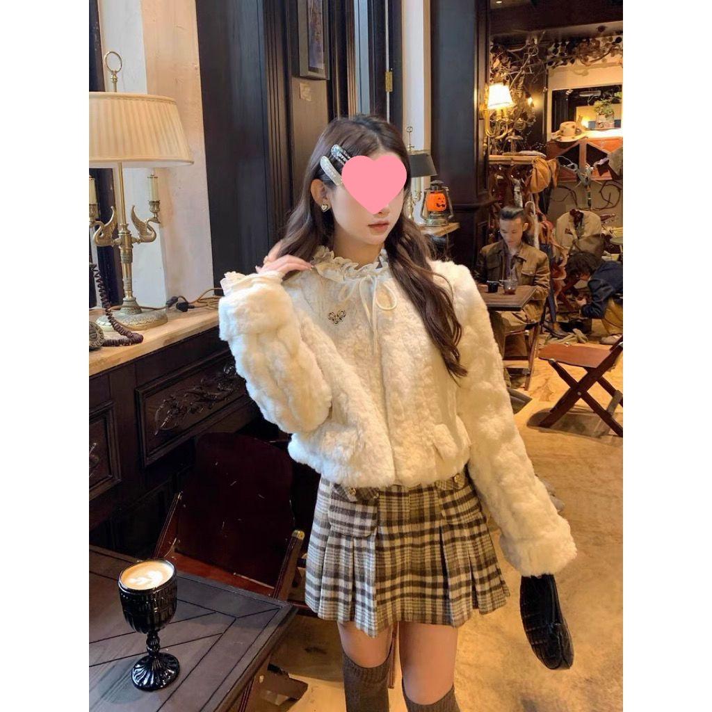 Cream Bagel French Sweet Age-Reducing Lace Ruffle Slimming Blouse - Women's Autumn Court Style Top