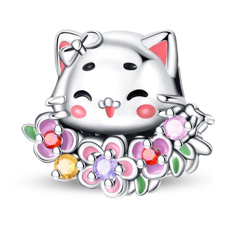 Copper Cute Colorful Flowers Charms Pendant Elegant Romantic Beads Fit Original Bracelet Diy Birthday Jewelry Gift