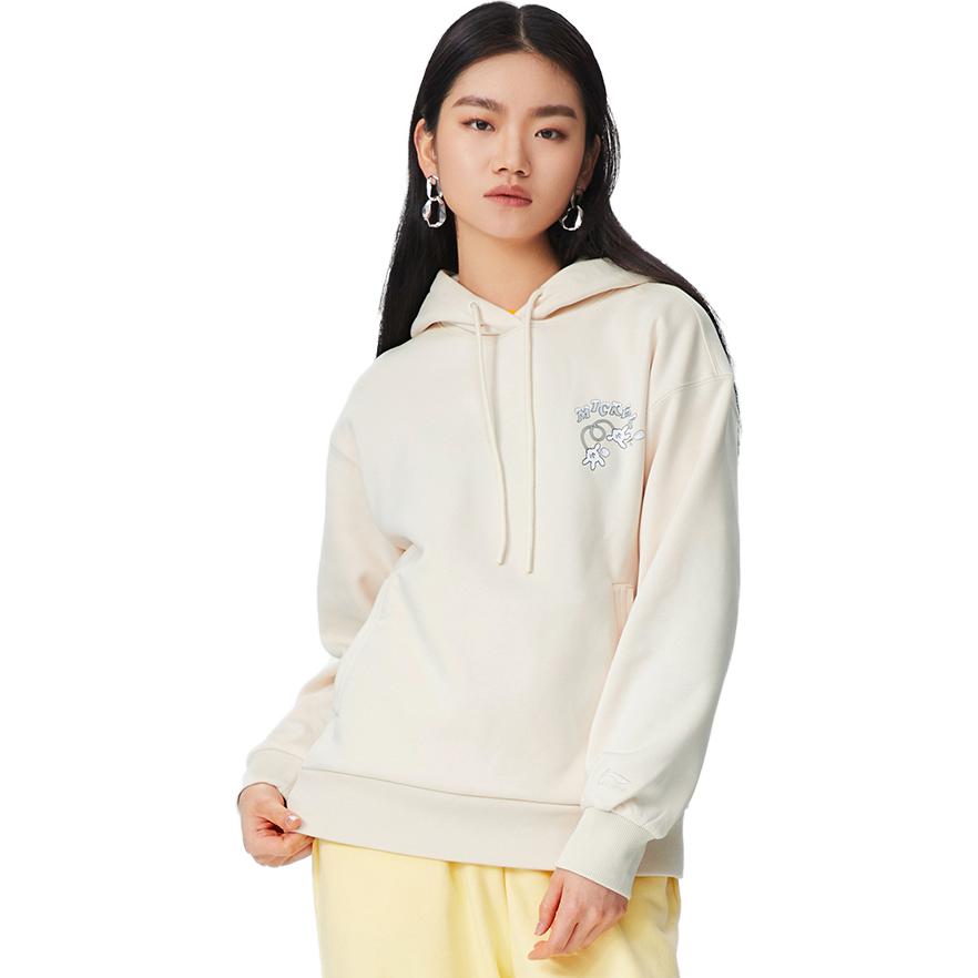 Li-Ning Совместная брендированная толстовка X Disney Sports Lifestyle, плюшевая теплая толстовка с капюшоном, женские топы, бежевые, AWDR690-7