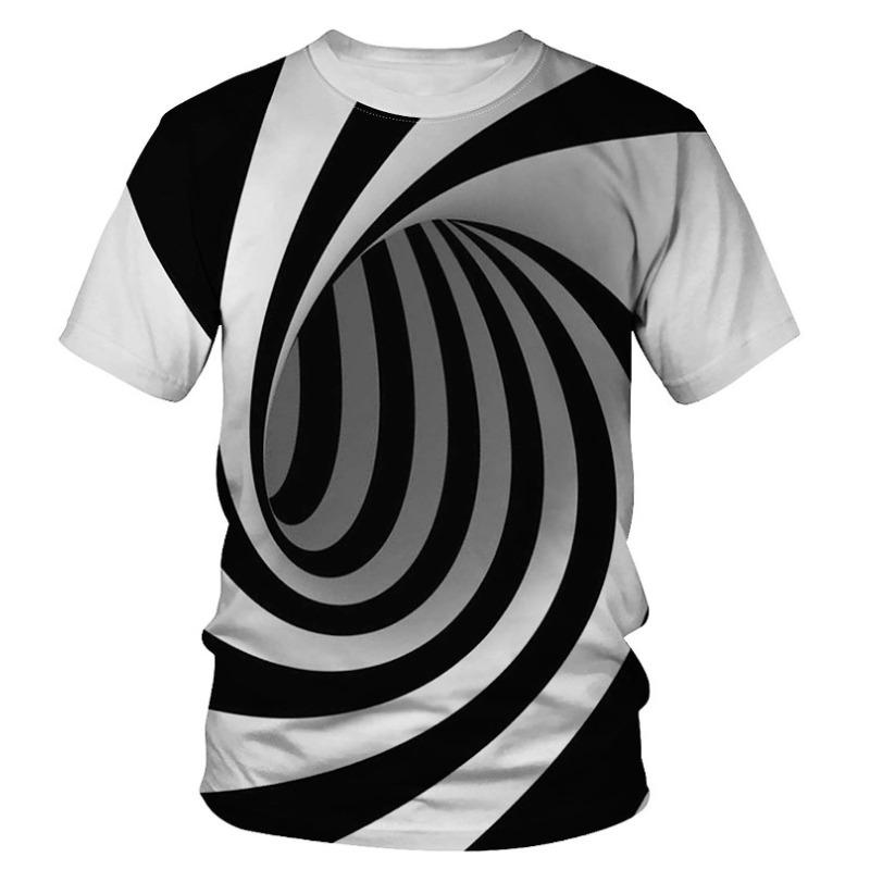 Summer Round Neck 3D Black Hole Visual Illusion Print Top Fashionable Casual Short Sleeved Men's T-shirts