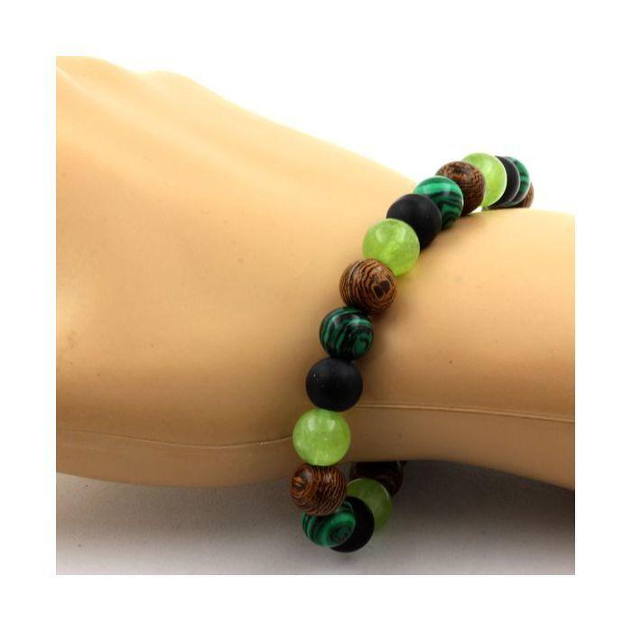 Bracelet Perles - Pierres et Minéraux - Péridot, Malachite, Onyx Noir - 8 mm - Fabriqué en France - Mixte