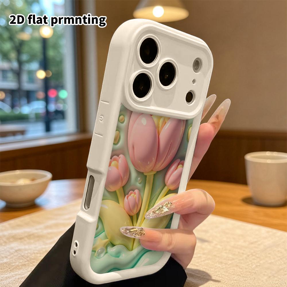 Phone Case: 2D flat design, suitable for iPhone 18, 17, 16, 15, 14, 13 Pro protective cases, pink tulip, perfect Christmas and Halloween holiday gift