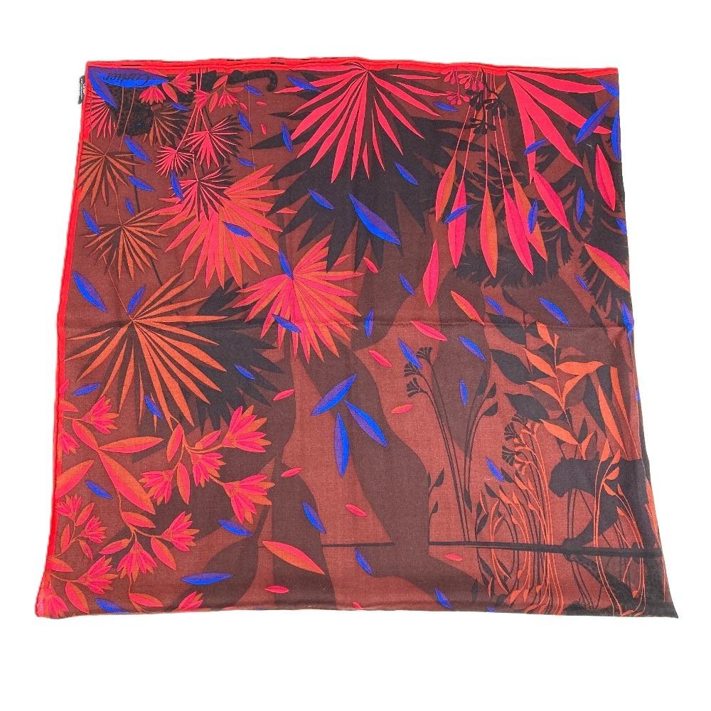 CARTIER PANTHERE Leopard Logo Large Scarf 140 Stole/Shawl Cashmere / silk Red