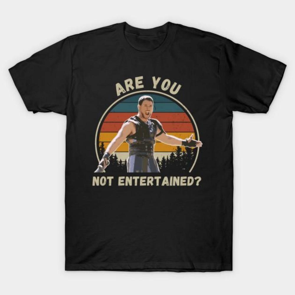 Men Black Print T-shirt Are You Not Entertained_ No-Cut Transfer Paper Print Cotton Tshirt