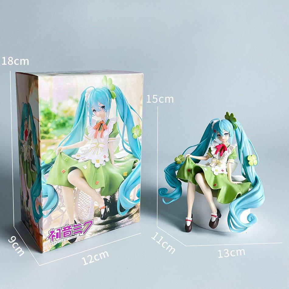 16CM Hatsune Miku Anime Figure Four leaf Grass Fairy Pretty Girl Action Figures Kawaii Girl Figurine PVC Collection Model Toys