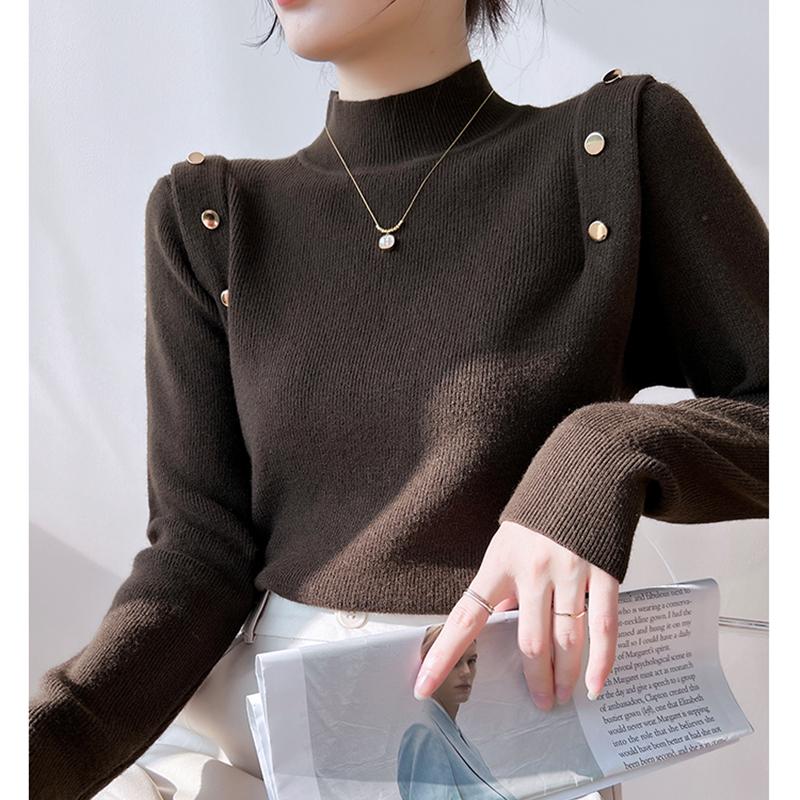 Модный элегантный однотонный вязаный свитер с полувысоким воротом для женщин, осенний повседневный облегающий свитер с длинным рукавом для женщин, топы, зимние теплые базовые трикотажные изделия 24880