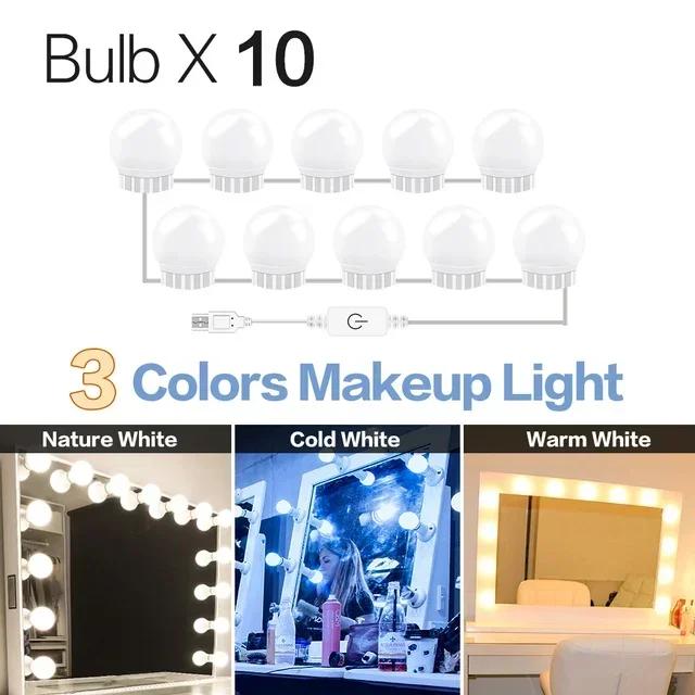 5V LED Makeup Mirror Light Dressing Table Lamp Dimmable Home Bedroom Bathroom Mirror Decoration Wall Light Bulb Kit 10pcs
