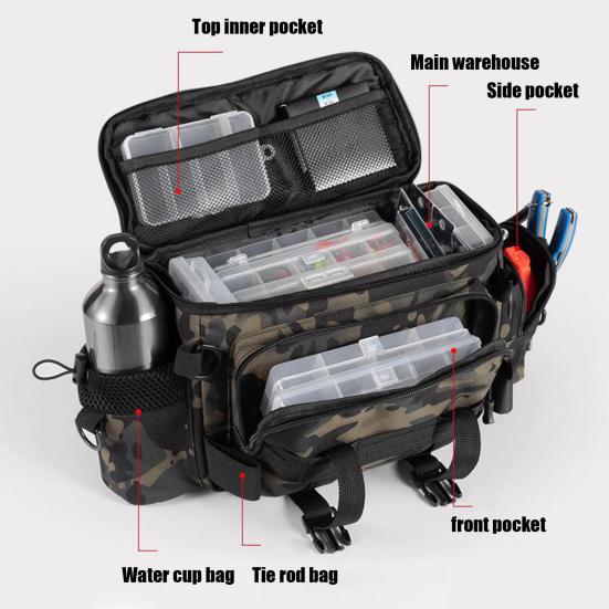 Large Capacity Fishing Gear Bag Waterproof Oxford Cloth Multi-Pocket Lure Rod Line Reel Holder Fishing Accessories Shoulder Bag Organizer Case