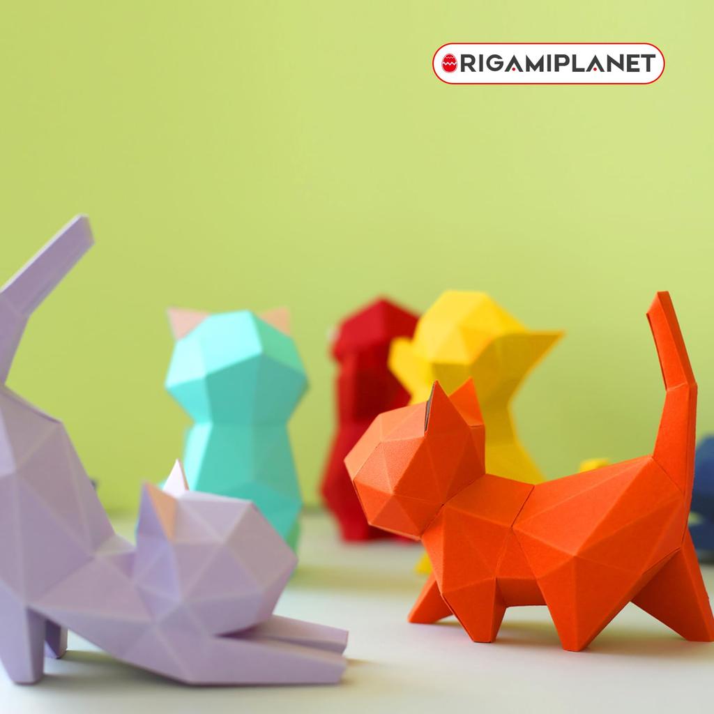 ORIGAMIPLANET 3D Origami Craft Kit - Walk Kitten, Cat Paper Sculpture Home Decor Art Piece Paper Decoration, 3D Paper Art Handmade Interior