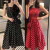 Fashion Women Loose None Sleeve Polka Dot Shouldder Plus Size Casual Dress