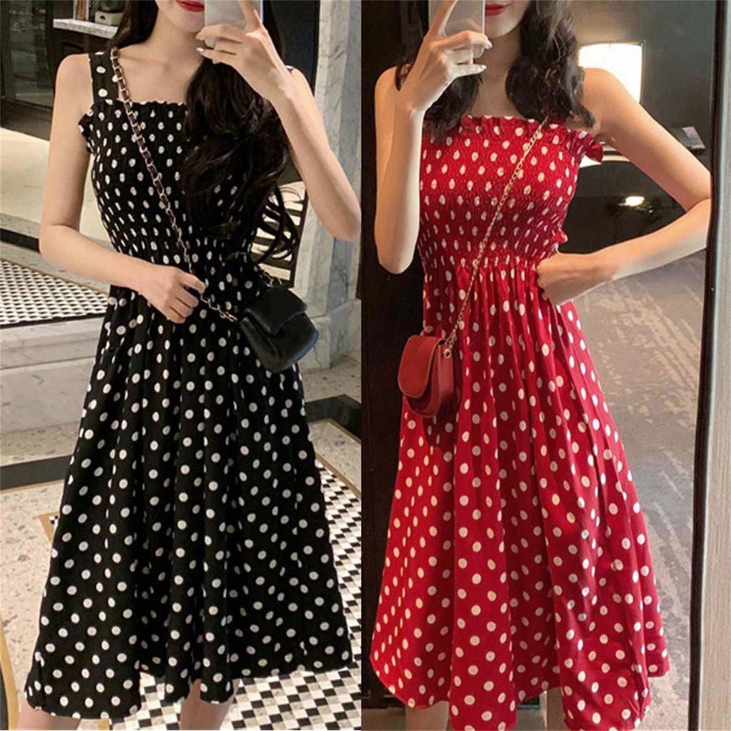 Fashion Women Loose None Sleeve Polka Dot Shouldder Plus Size Casual Dress