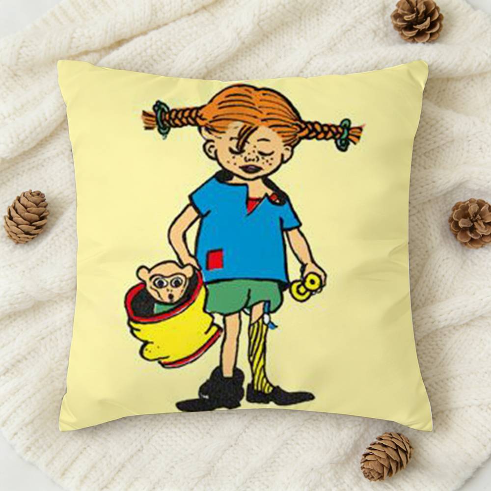 Anime Pippi L-Longstocking Cute Cartoon Double-Sided Printed Square Decorative Cushion Cover For Sofa Living Room Home Decor