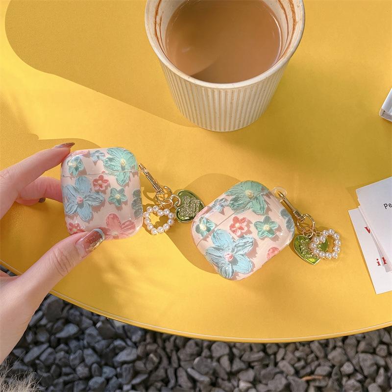 Чехол Retro Pink Flower+Hanger для наушников Apple AirPods 1 2 Pro 2 Bluetooth, мягкий силиконовый защитный чехол 3-го поколения