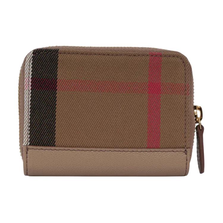Burberry Женский кошелек из хлопкового холста в клетку и кожи, цвет каштановый 80845281