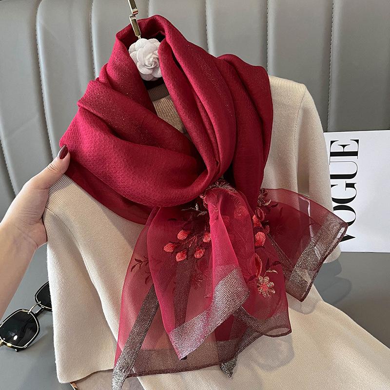 Роскошный бренд шелк шерсть женский шарф вышивка шаль и накидки фуляр женский хиджаб бандана шарфы для леди цветы пляжные палантины