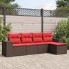 5 Piece Garden Sofa Set with Cushions Brown Poly Rattan